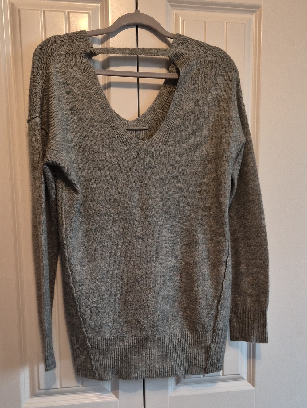 Kismet Gray V-Neck Oversized Long Sleeve Sweater